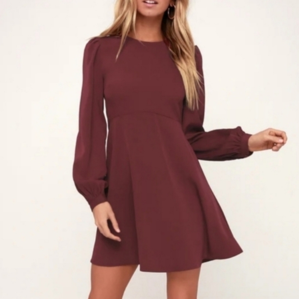 Lulus Women's Follow Me Mini Burgundy Long Sleeve Party Dress XL NWOT Feminine